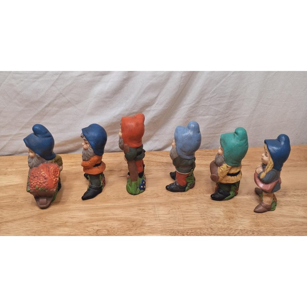 Vintage Ceramic Garden Gnomes / Dwarfs Set Of 6 Hand Painted Pixie Girl Boy READ - Picture 5 of 16